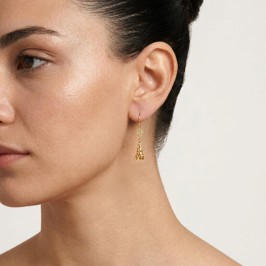 Filigree Cone Drop Earrings with Open Scroll Detail