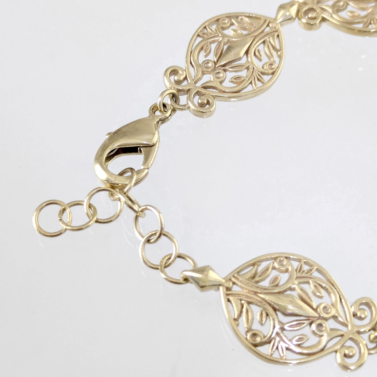 Filigree Link Bracelet with Ornate Detailing - Artisan Handmade Floral Bracelet in 18K Gold Over Bronze