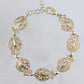 Filigree Link Bracelet with Ornate Detailing - Artisan Handmade Floral Bracelet in 18K Gold Over Bronze
