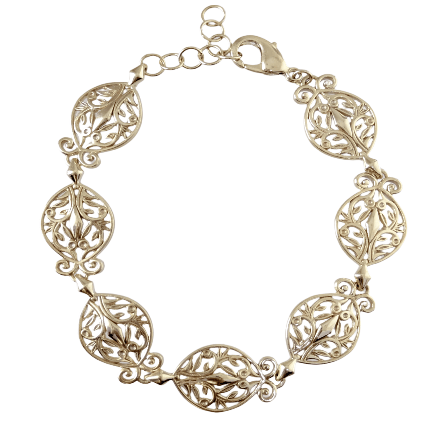 Filigree Link Bracelet with Ornate Detailing - Artisan Handmade Floral Bracelet in 18K Gold Over Bronze - TurkishBling