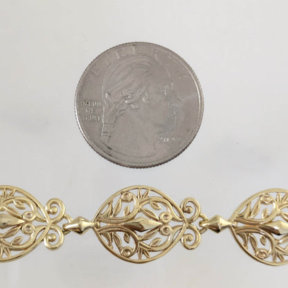 Filigree Link Bracelet with Ornate Detailing - Artisan Handmade Floral Bracelet in 18K Gold Over Bronze - TurkishBling
