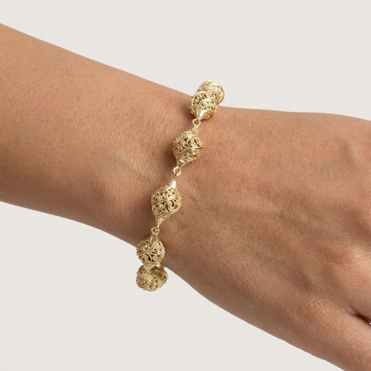 Turkish Nightingale Dimensional Filigree Bolo Bracelet with Adjustable Slide Clasp