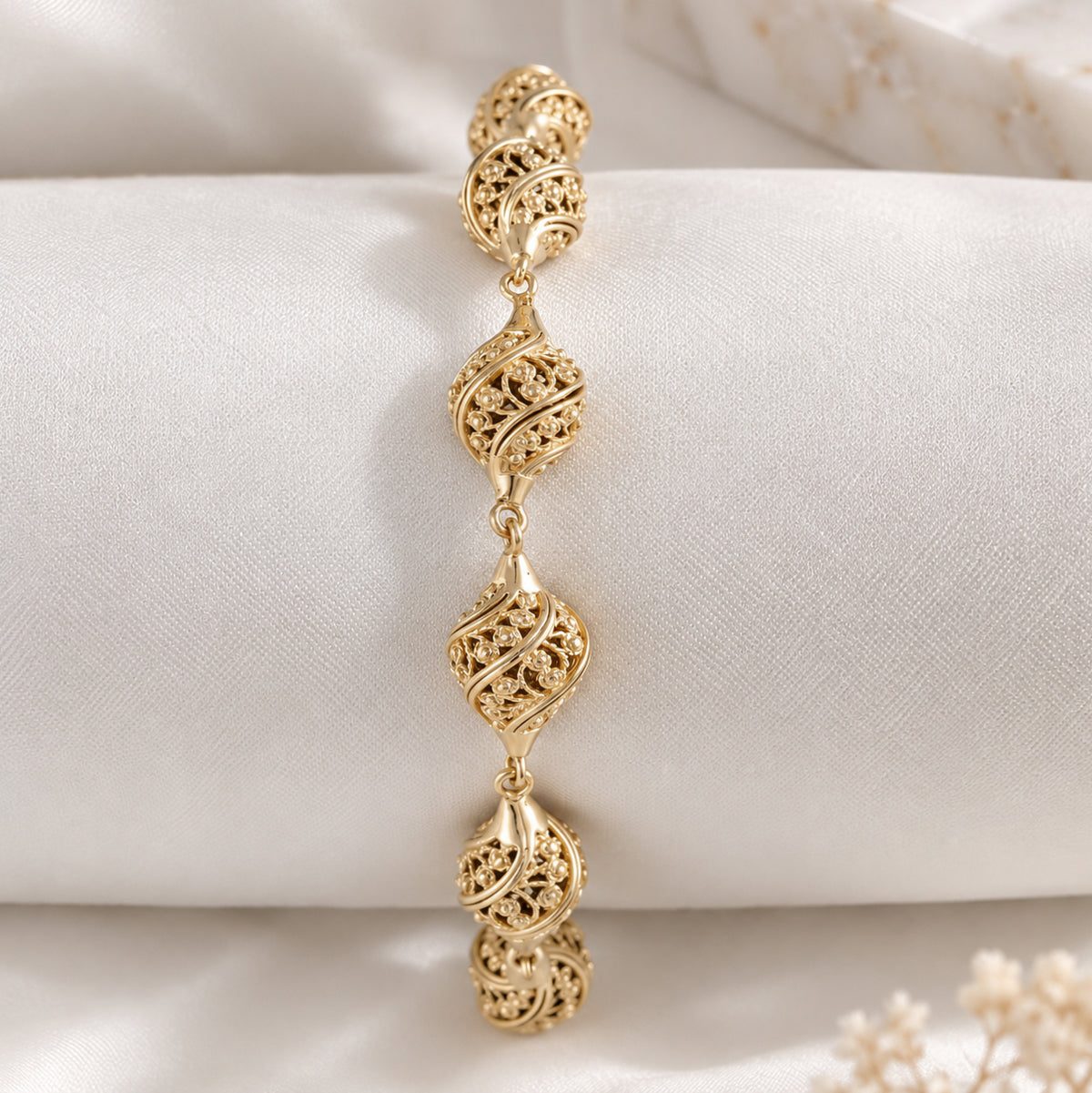 Turkish Nightingale Dimensional Filigree Bolo Bracelet with Adjustable Slide Clasp