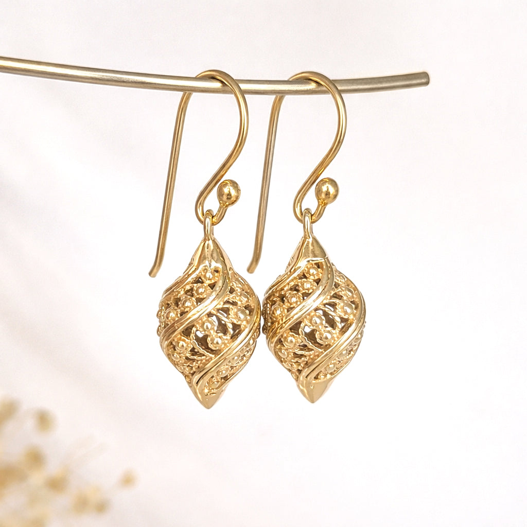 Twisted Filigree Drop Earrings Gold Openwork Jewelry