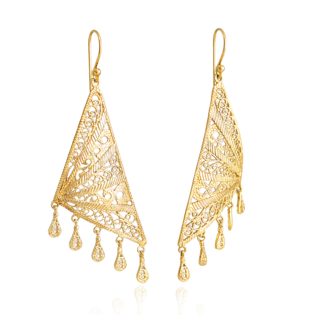 Geometric Filigree Drop Earrings Long