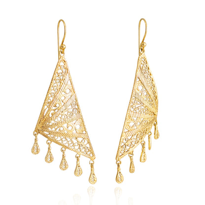Geometric Filigree Drop Earrings Long