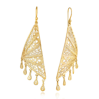Geometric Filigree Drop Earrings Long