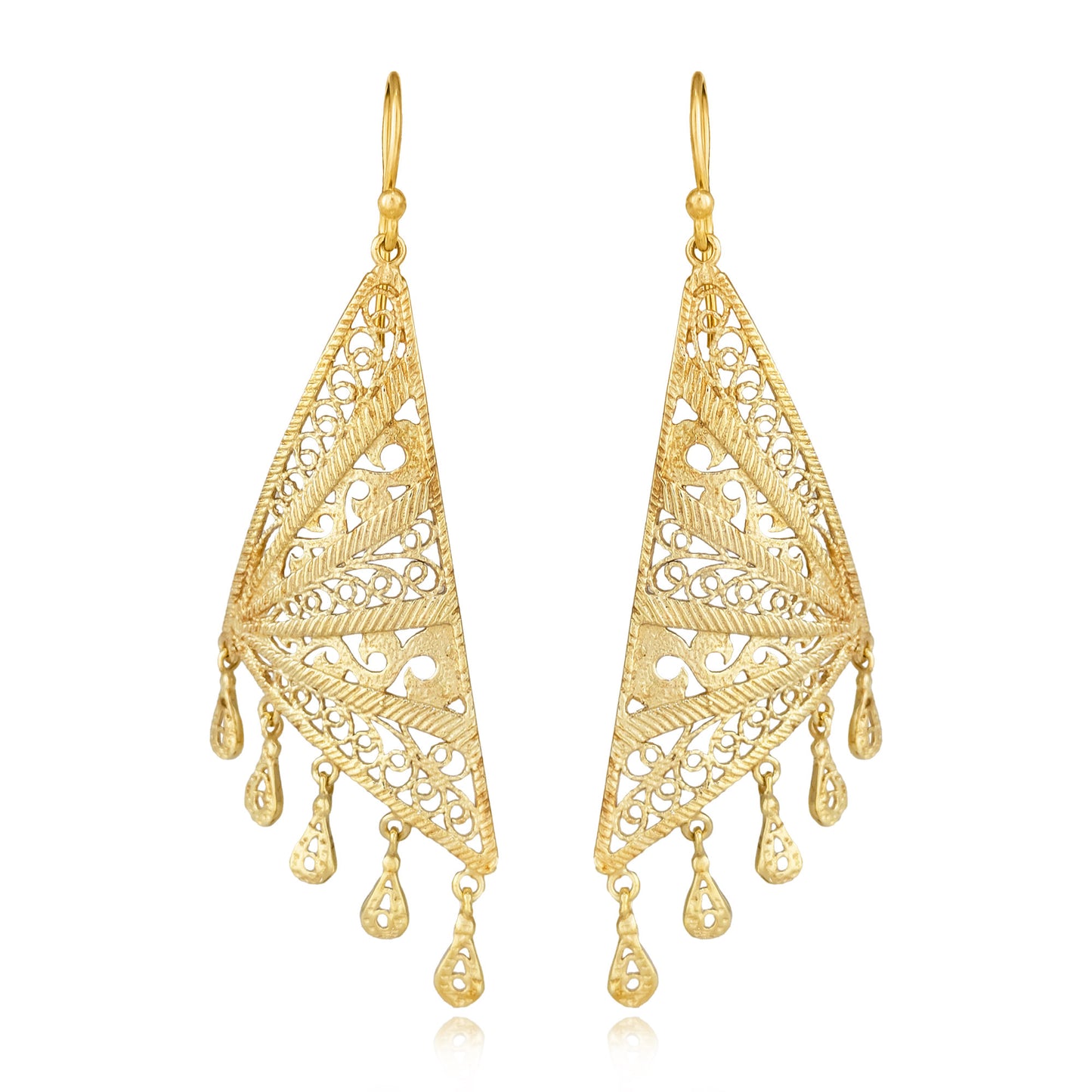 Geometric Filigree Drop Earrings Long
