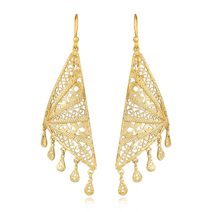 Geometric Filigree Drop Earrings Long