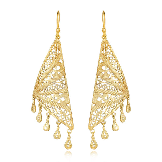 Geometric Filigree Drop Earrings Long