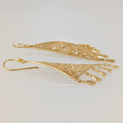 Geometric Filigree Drop Earrings Long