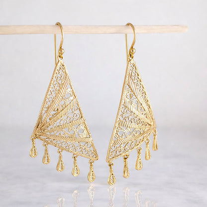 Geometric Filigree Drop Earrings Long