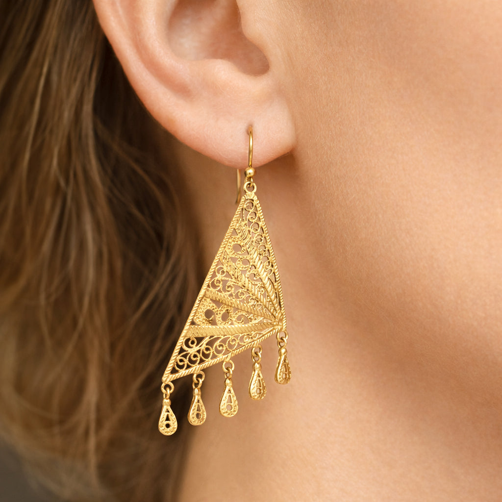 Geometric Filigree Drop Earrings Long