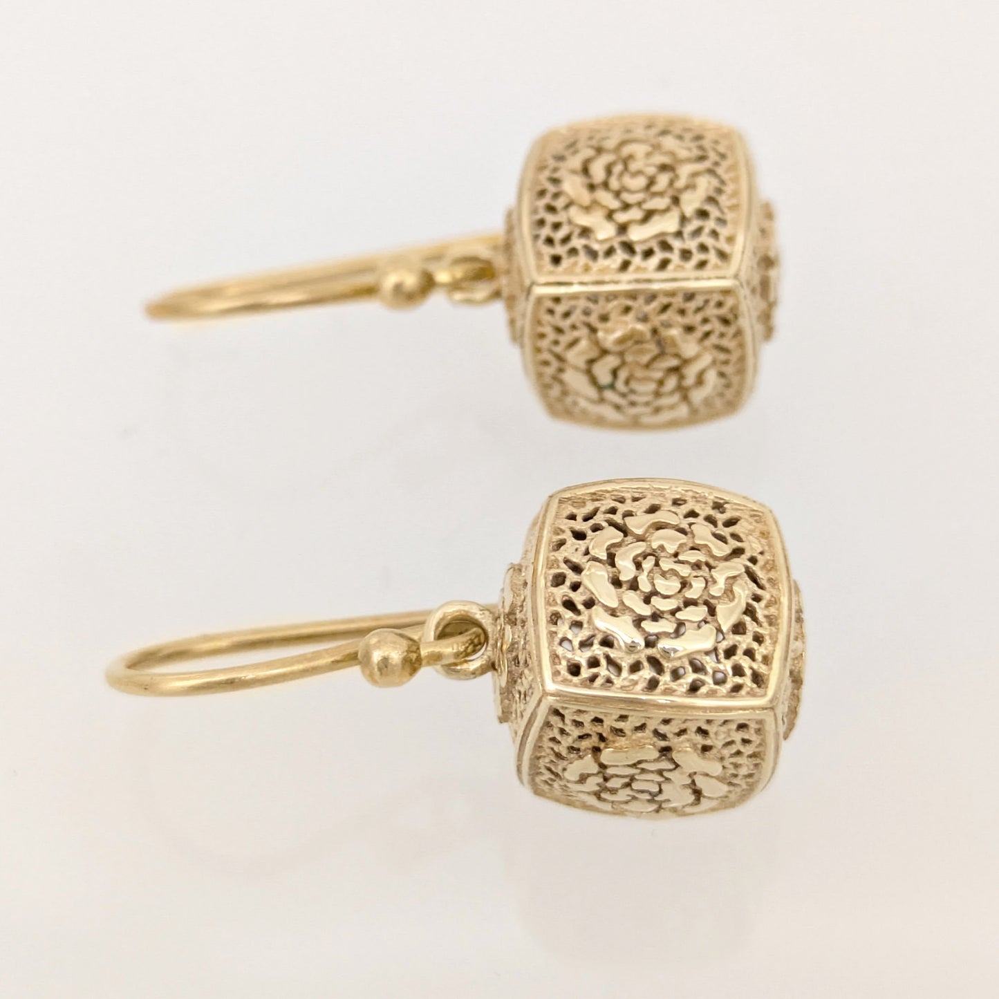 Filigree Cube Drop Earrings Gold Openwork Jewelry