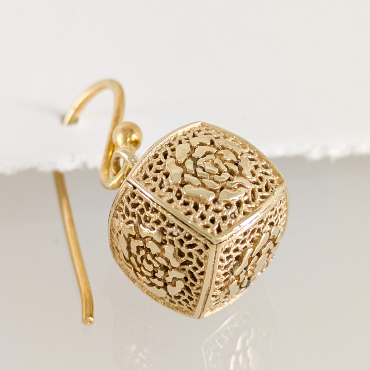 Filigree Cube Drop Earrings Gold Openwork Jewelry