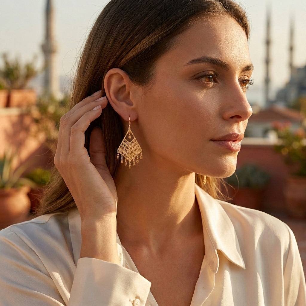 Diamond Openwork Filigree Chandelier Earrings
