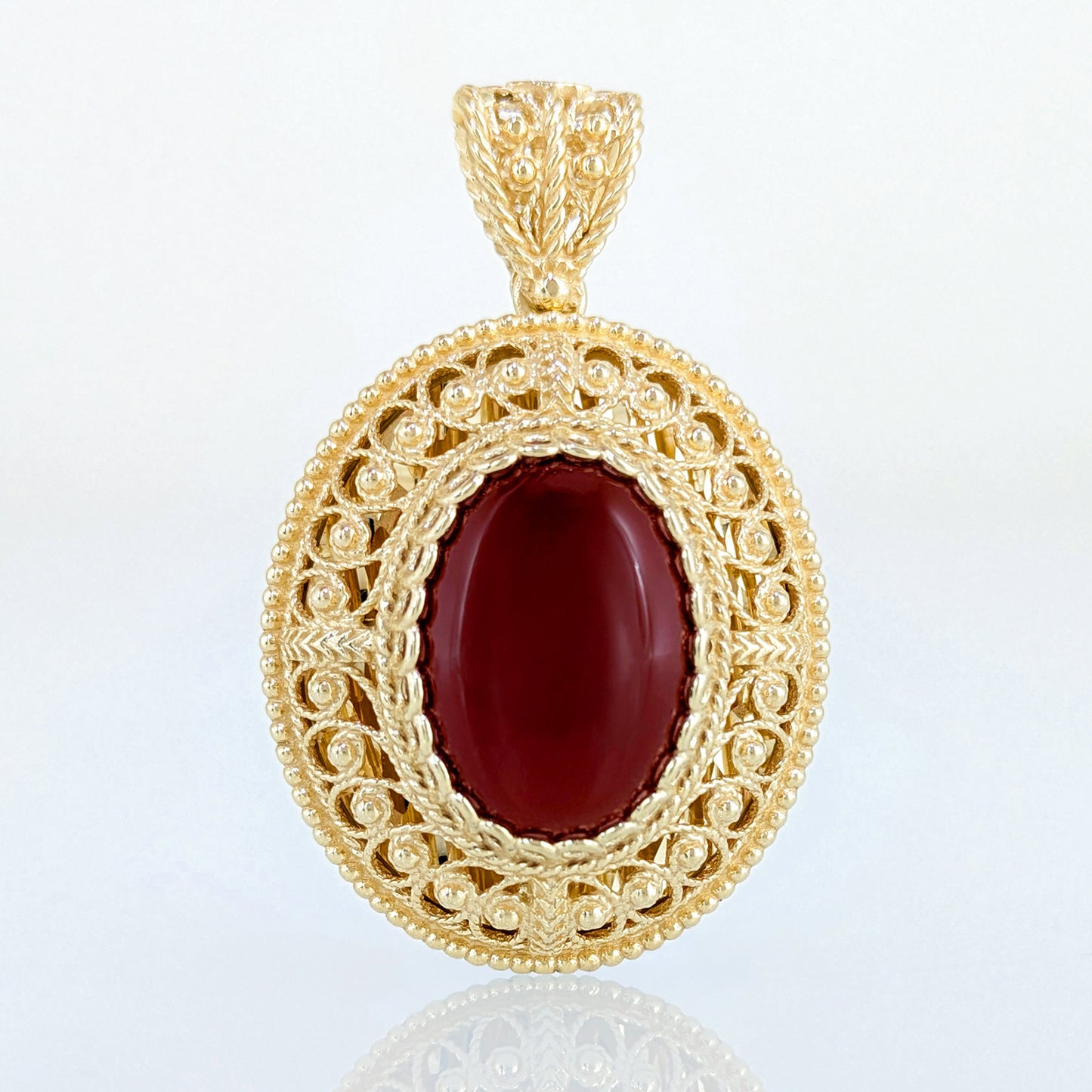 Filigree Pendant with Carnelian and Mirror Finish Gallery – 13x18mm Gemstone
