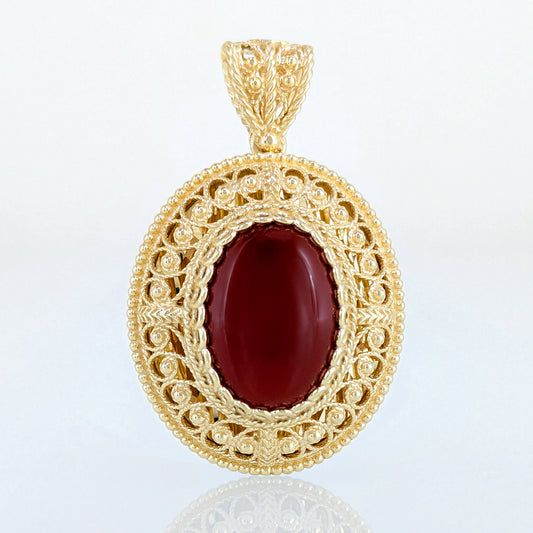 Filigree Pendant with Carnelian and Mirror Finish Gallery – 13x18mm Gemstone