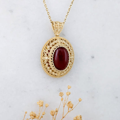 Filigree Pendant with Carnelian and Mirror Finish Gallery – 13x18mm Gemstone