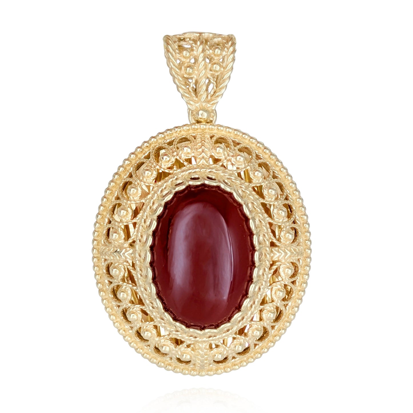Filigree Pendant with Carnelian and Mirror Finish Gallery – 13x18mm Gemstone