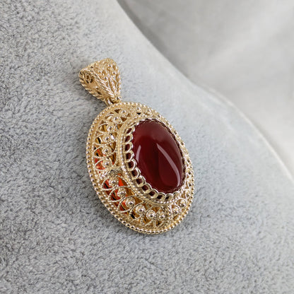 Filigree Pendant with Carnelian and Mirror Finish Gallery – 13x18mm Gemstone