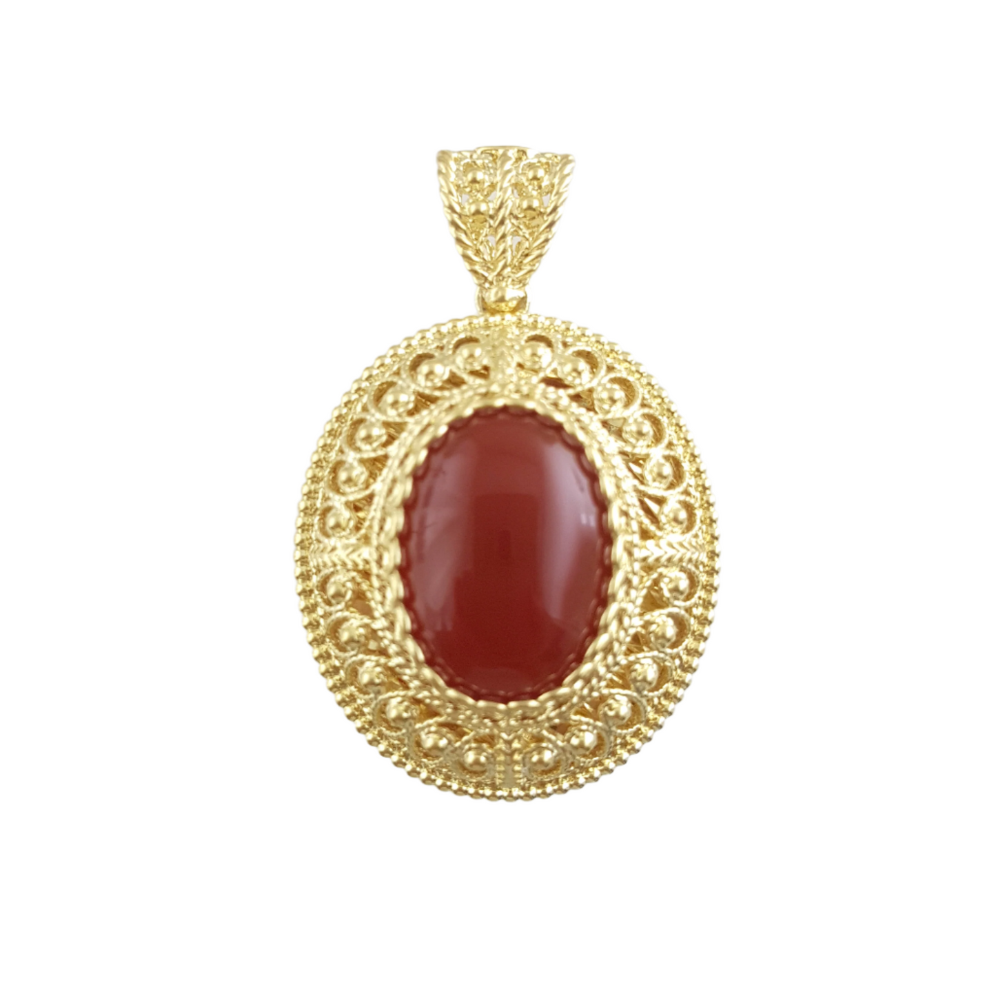 Filigree Pendant with Carnelian and Mirror Finish Gallery – 13x18mm Gemstone
