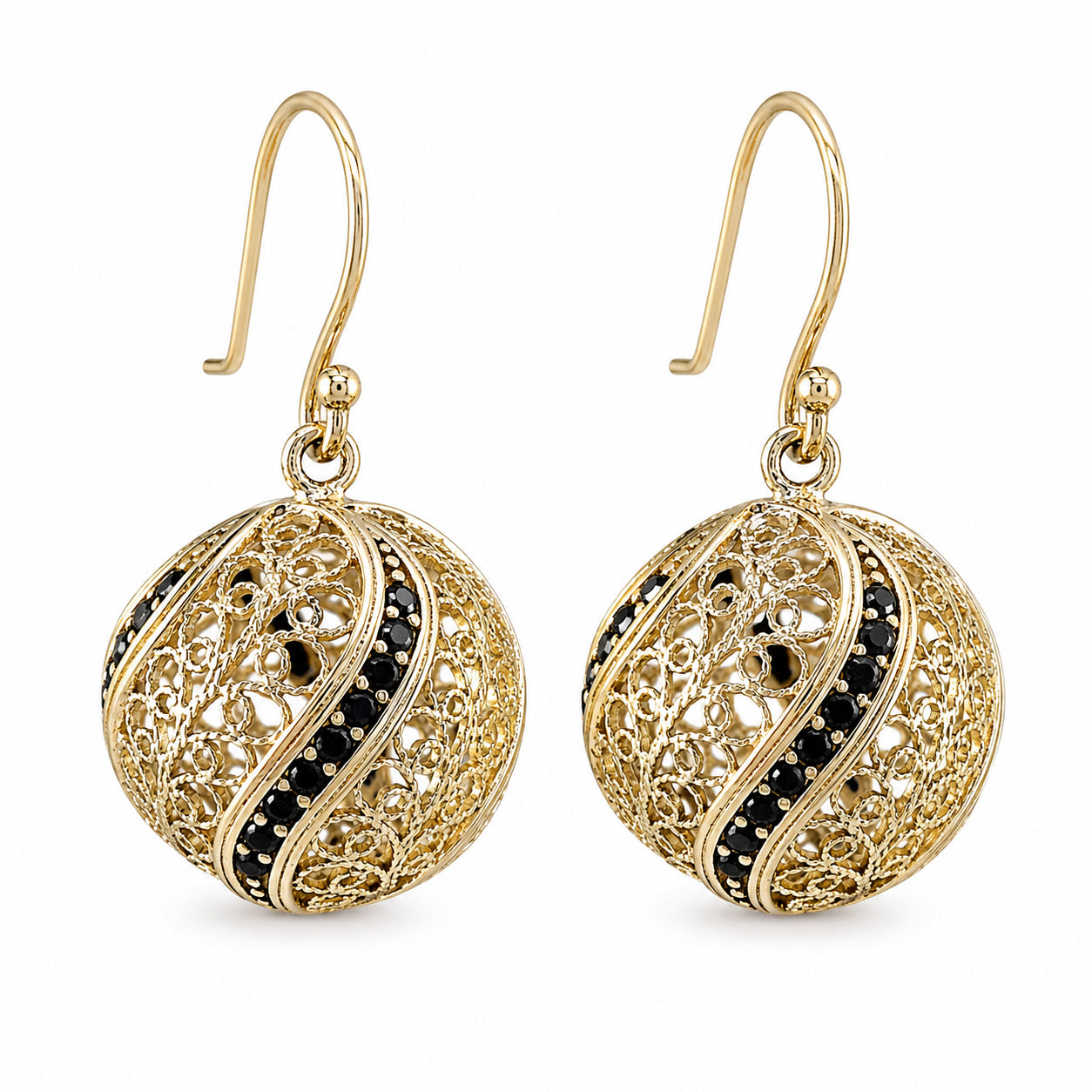 Filigree Ball Dangle Earrings with Ornate Detailing