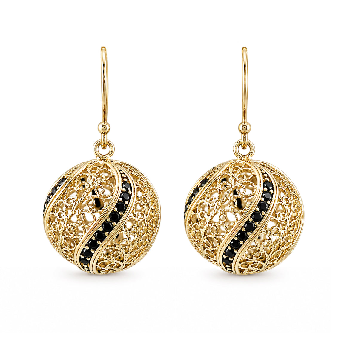 Filigree Ball Dangle Earrings with Ornate Detailing