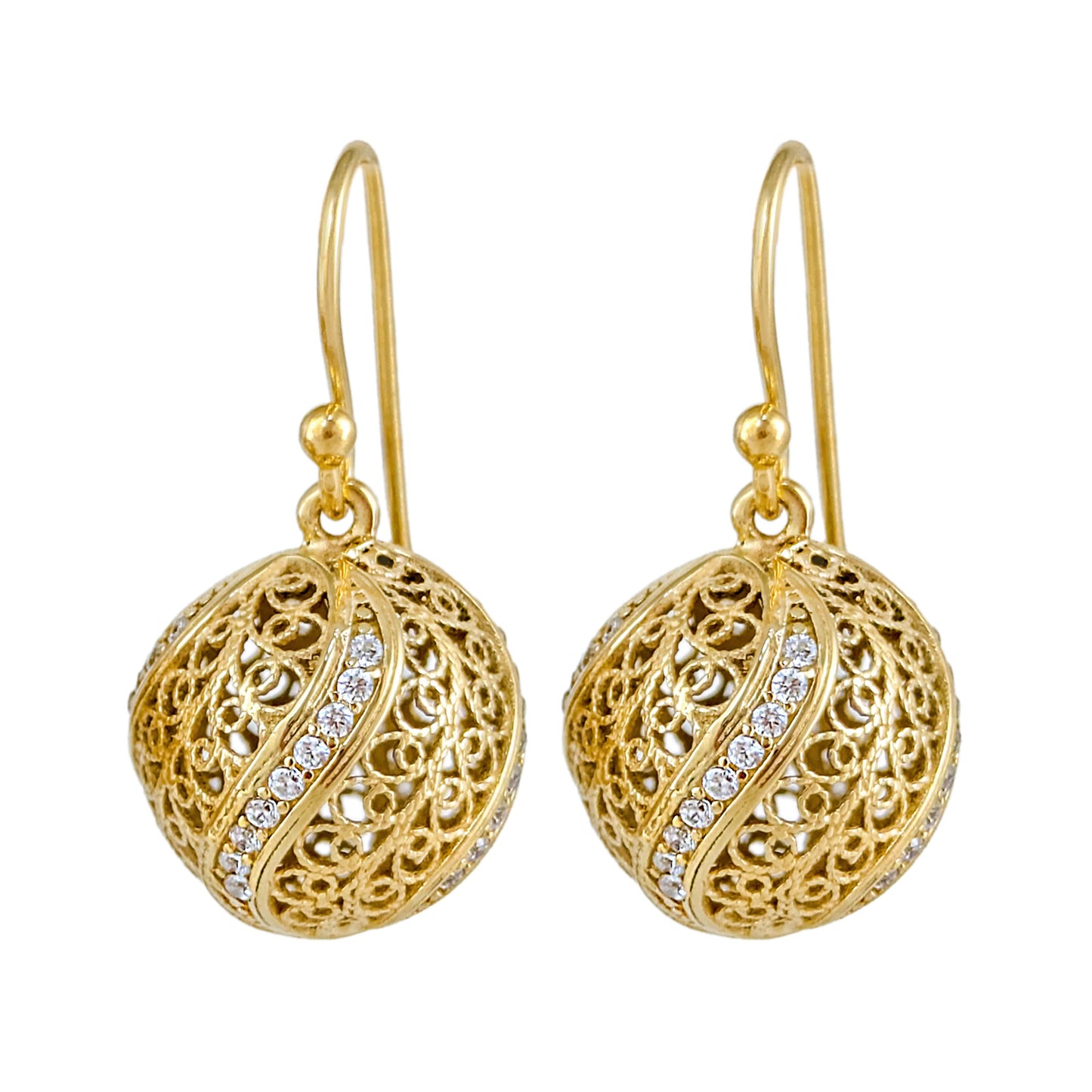 Filigree Ball Dangle Earrings with Ornate Detailing