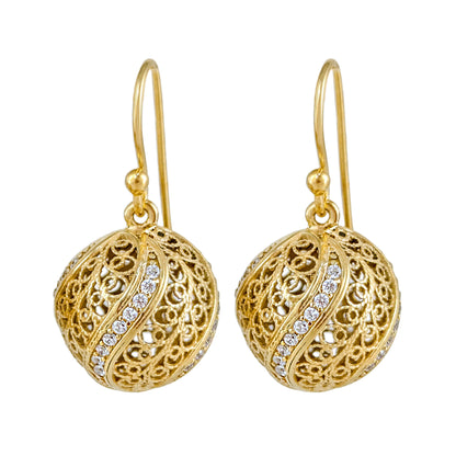 Filigree Ball Dangle Earrings with Ornate Detailing