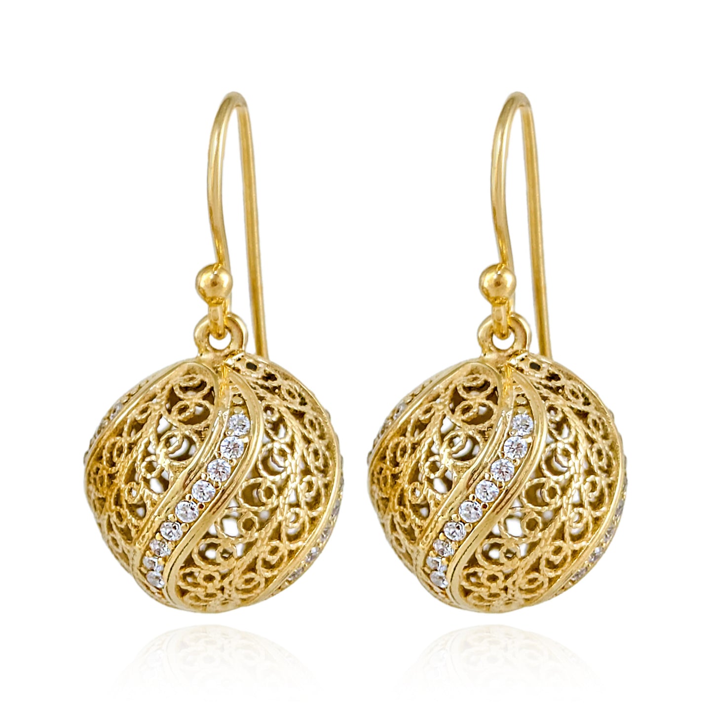 Filigree Ball Dangle Earrings with Ornate Detailing