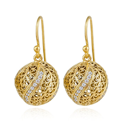Filigree Ball Dangle Earrings with Ornate Detailing