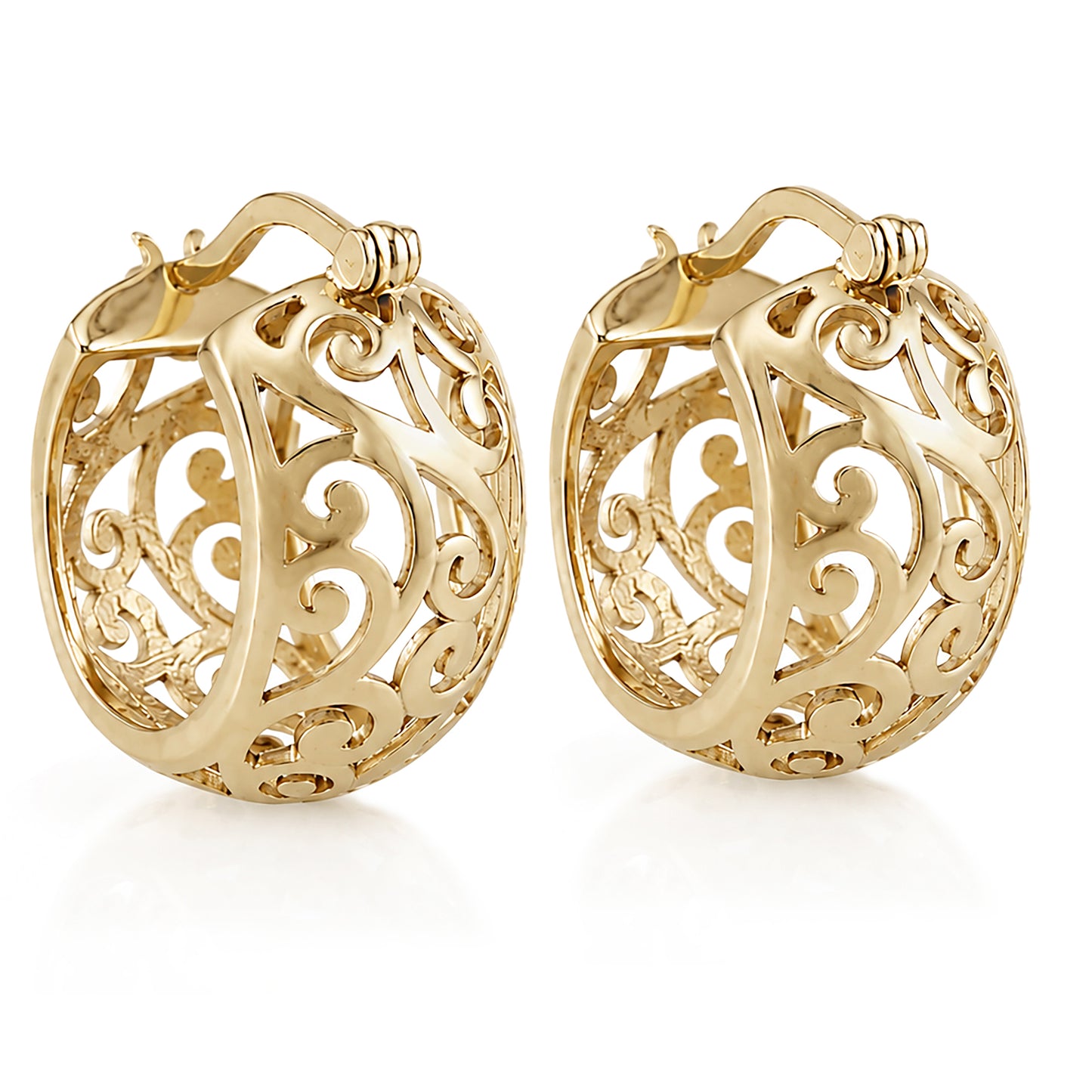 Swirl Pattern Hoop Earrings with Open Filigree Design