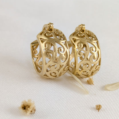 Swirl Pattern Hoop Earrings with Open Filigree Design