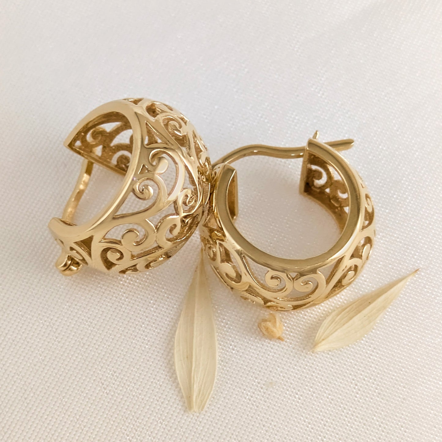 Swirl Pattern Hoop Earrings with Open Filigree Design