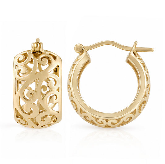 Swirl Pattern Hoop Earrings with Open Filigree Design