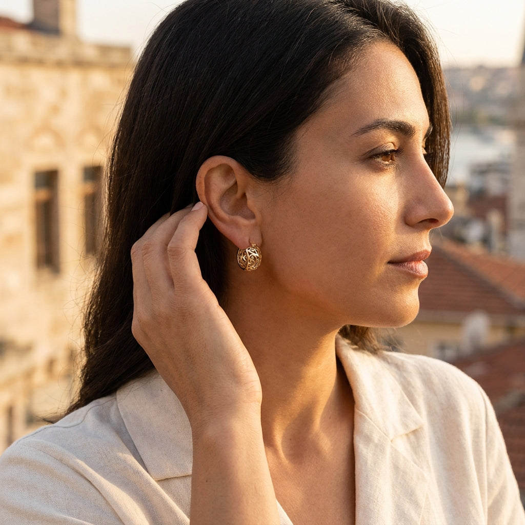Swirl Pattern Hoop Earrings with Open Filigree Design
