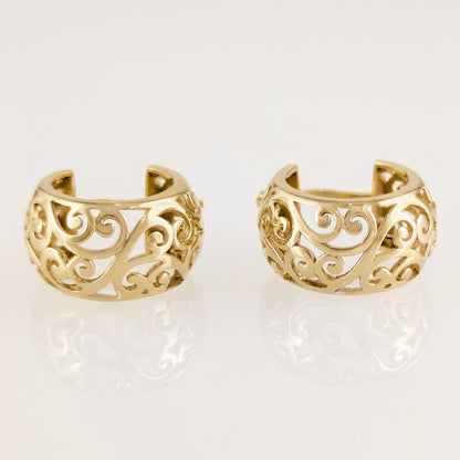 Swirl Pattern Hoop Earrings with Open Filigree Design