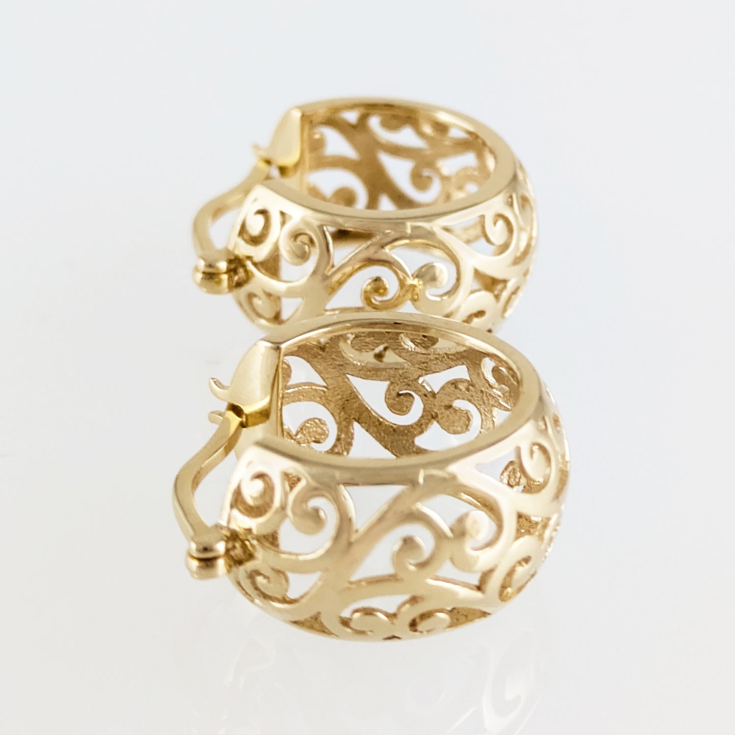 Swirl Pattern Hoop Earrings with Open Filigree Design