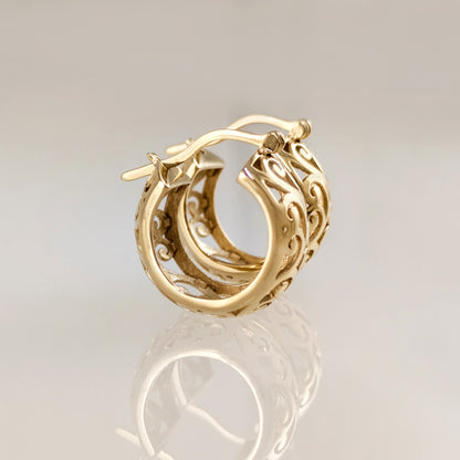 Swirl Pattern Hoop Earrings with Open Filigree Design
