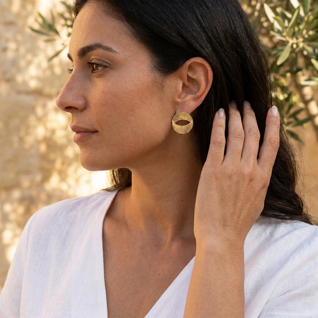 Open Oval Hammered Stud Earrings