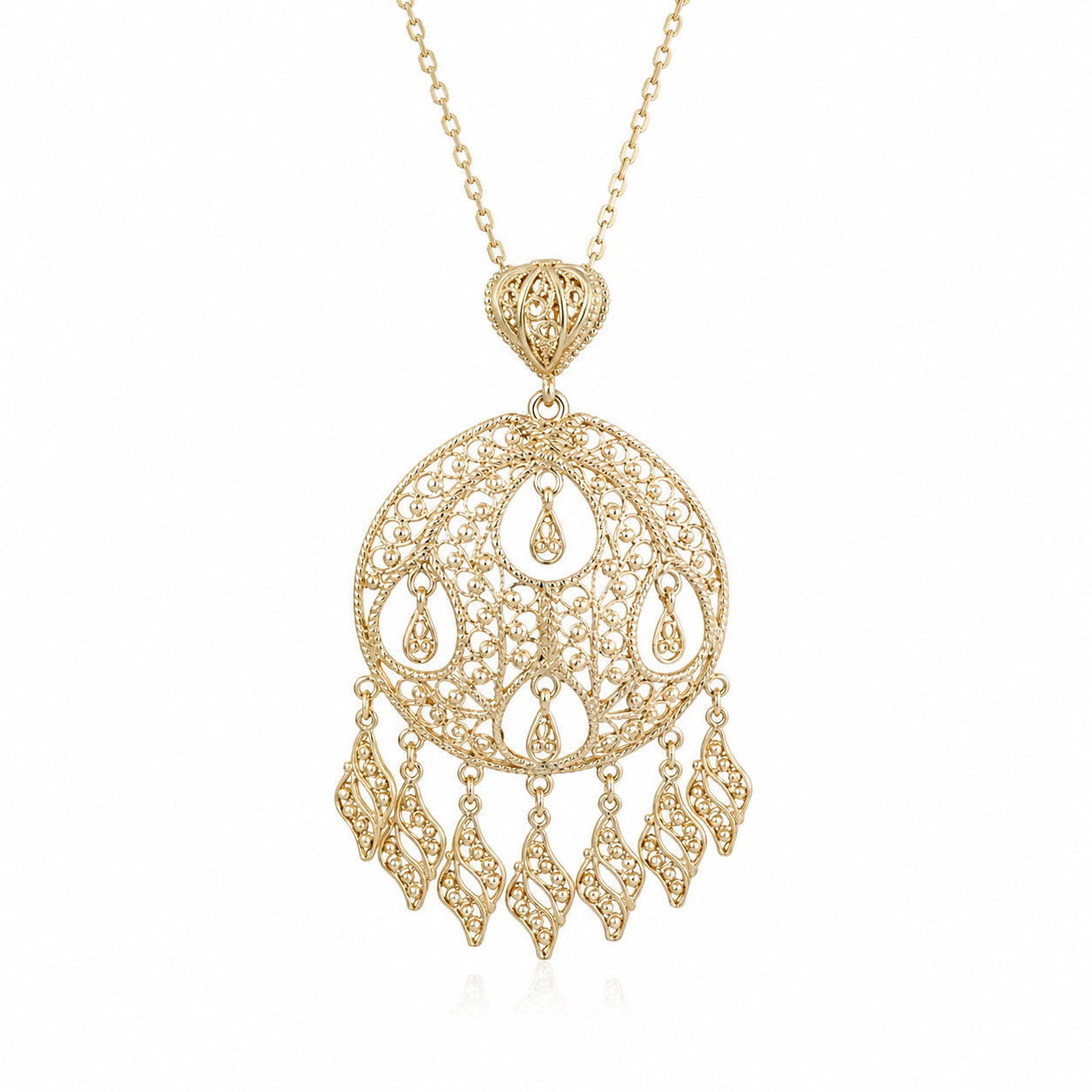 Gold Filigree Pendant Necklace Charm 18k Gold Over Bronze Large Statement Pendant Ottoman Style Jewelry