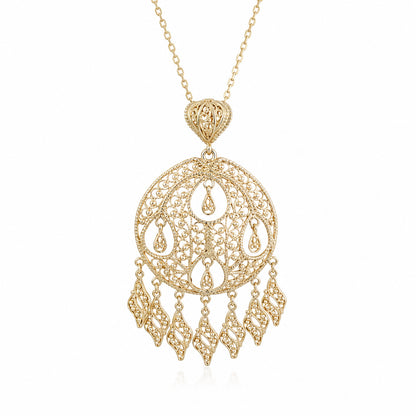 Gold Filigree Pendant Necklace Charm 18k Gold Over Bronze Large Statement Pendant Ottoman Style Jewelry