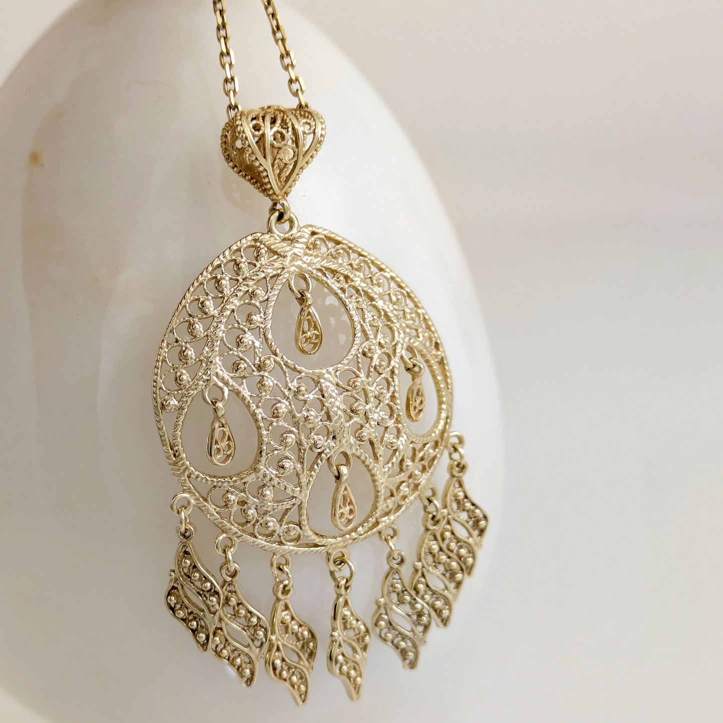 Gold Filigree Pendant Necklace Charm 18k Gold Over Bronze Large Statement Pendant Ottoman Style Jewelry