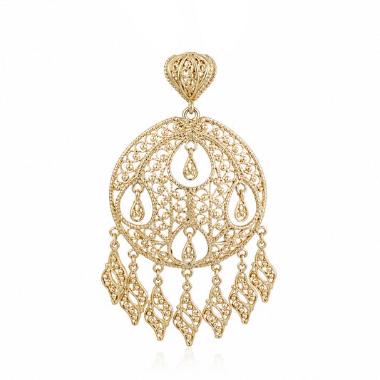 Gold Filigree Pendant Necklace Charm 18k Gold Over Bronze Large Statement Pendant Ottoman Style Jewelry