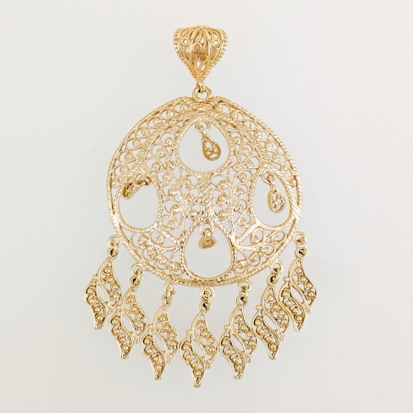 Gold Filigree Pendant Necklace Charm 18k Gold Over Bronze Large Statement Pendant Ottoman Style Jewelry