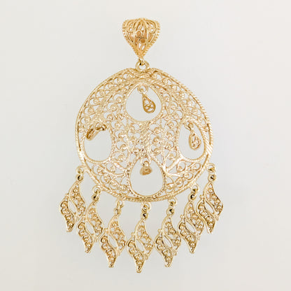 Gold Filigree Pendant Necklace Charm 18k Gold Over Bronze Large Statement Pendant Ottoman Style Jewelry