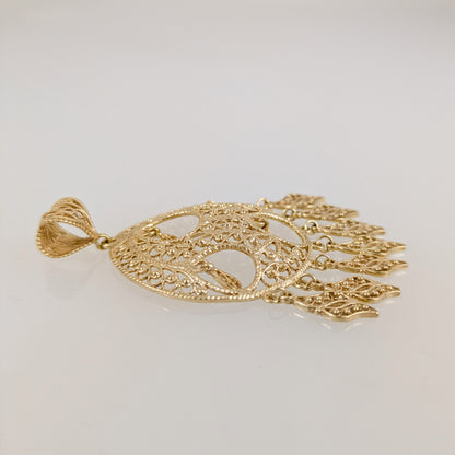 Gold Filigree Pendant Necklace Charm 18k Gold Over Bronze Large Statement Pendant Ottoman Style Jewelry