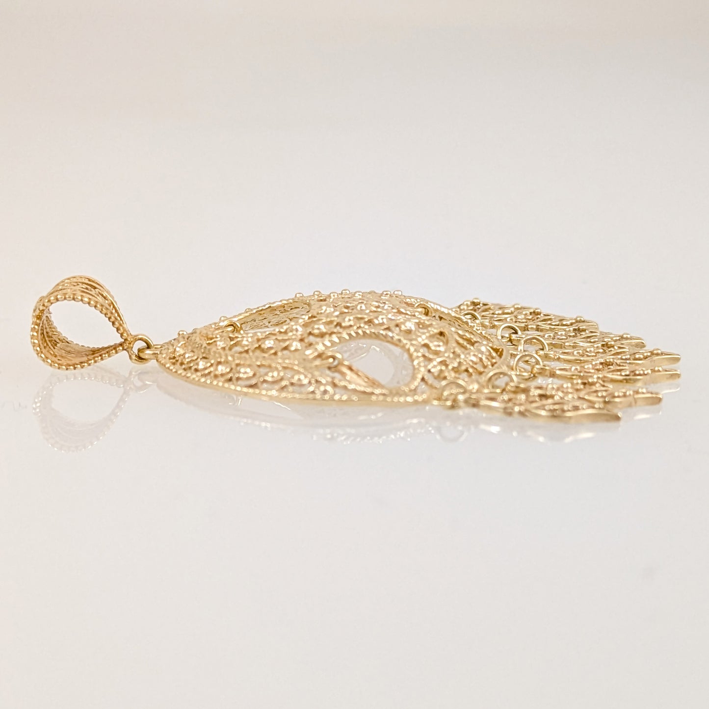 Gold Filigree Pendant Necklace Charm 18k Gold Over Bronze Large Statement Pendant Ottoman Style Jewelry