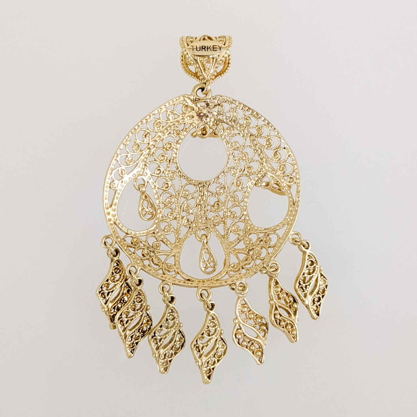 Gold Filigree Pendant Necklace Charm 18k Gold Over Bronze Large Statement Pendant Ottoman Style Jewelry